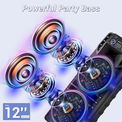 Miniatura 2 de Altavoz Bluetooth inalámbrico dual de 12 pulgadas con micrófono, control remoto, sistema de altavoces PA portátil, luces LED RGB para fiestas,