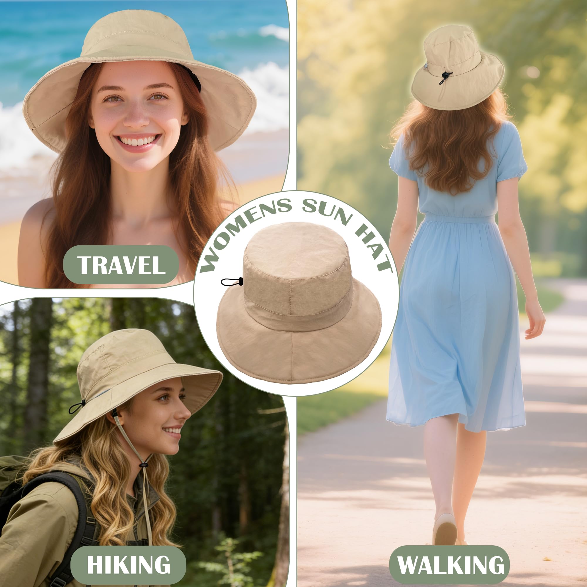 ehsbuy Sombrero Mujer con Borde Ancho Plegable Impermeable Gorro Pescador Hombre con Cordón Ajustable para Playa, Verano Pesca al Aire Libre, Safari Trekking y Viajes