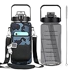 Chokoter Half Gallon Water Bottle with Sleeve, 64OZ Motivational Water Bottle with Straw & Time Marker, BPA Free Leakproof Large Sports Water Bottle, Reusable Water Jug for Workout Gym Sport