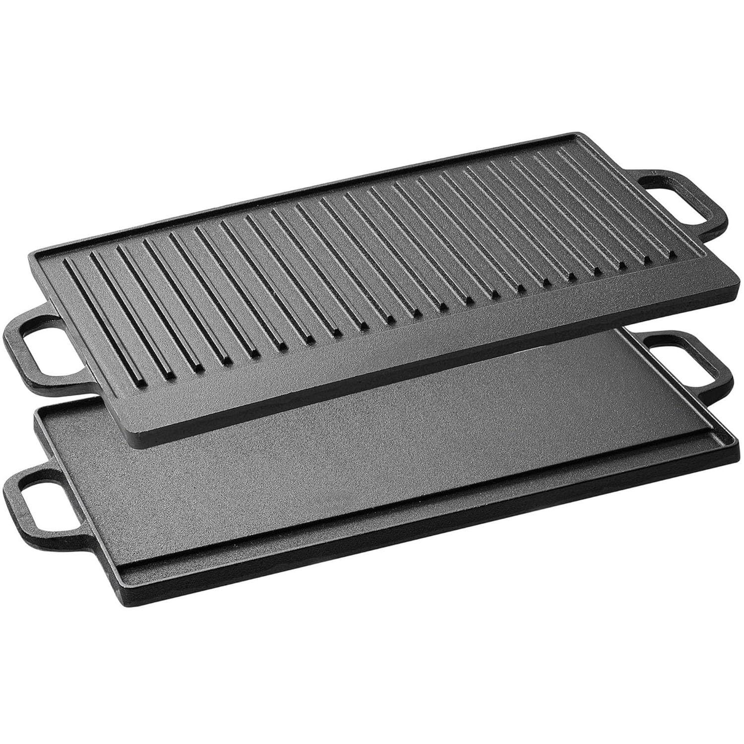 Taylor & Brown X-Large Non-Stick Cast Iron Reversible Griddle Plate Pan Double Sided for BBQ & Hob Cooking with Non-Stick Ridged and Flat Surfaces and Drip Tray, 51 x 23cm