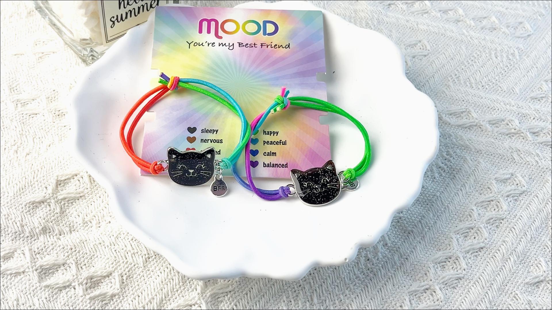 2 Bracelets Chat Color Changeant | Filles | Corde Ajustable | Cadeau Amitié | Fun & Mignon