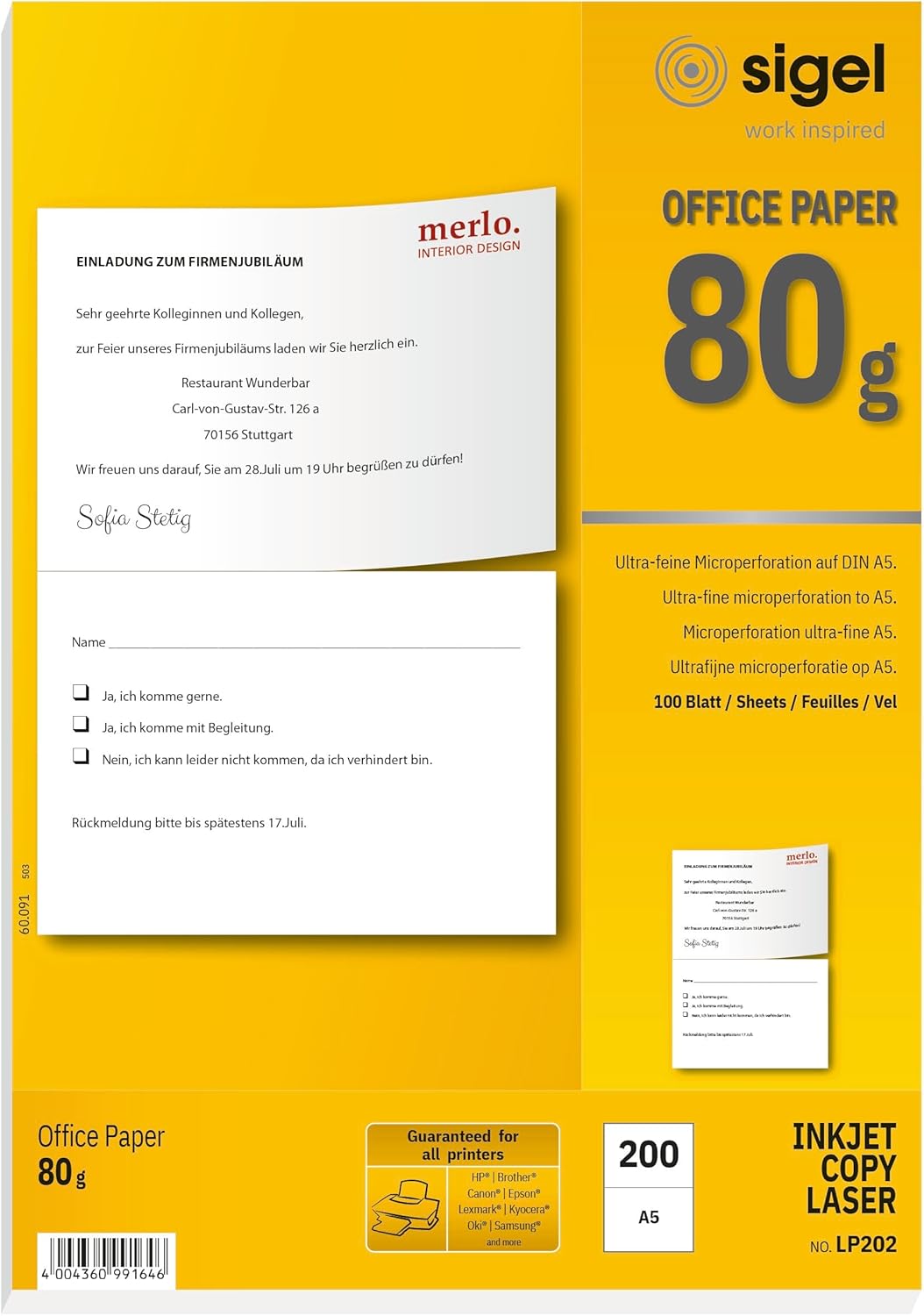 SIGEL LP202 Special Microperforated Multipurpose Office Paper, white, A5/A4, 80gsm, 100 A4 sheets = 200 A5 sheets