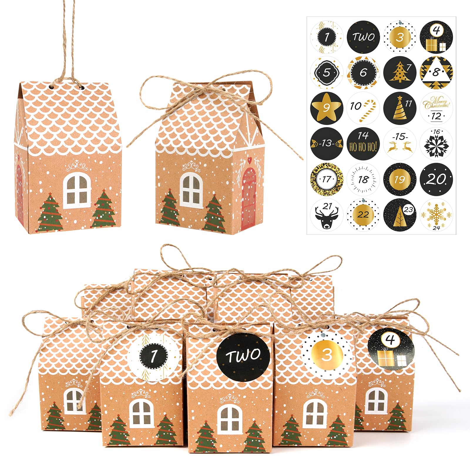 Calendario de Adviento DIY 24 Cajas de Regalo Kraft Decoración Navideña