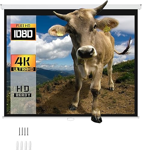 Miniatura 8 de ProHT - Pantalla de proyección manual de 84 pulgadas (05350), relación de aspecto 16:9, pantalla de proyector extraíble, blanco mate, cine en casa,