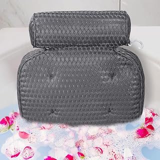 YIGOMASTER Gray Bath Pillow for Tub - Neck & Back Support, Non-Slip Suction Cups, Ultra-Soft Bathtub Headrest for Women & Adults
