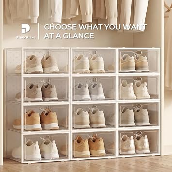 Pinkpum 12 Pack X-Large Shoe Storage Boxes, Shoe Organizer Clear Stackable