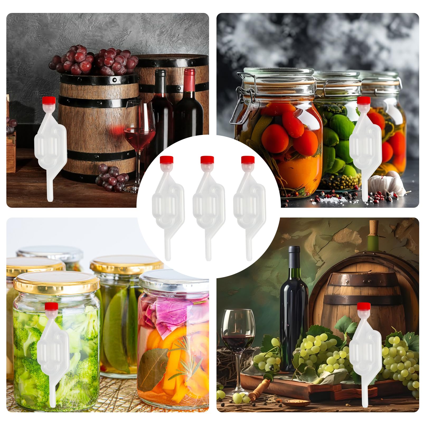 Tubo de Fermentación con Válvula de Fermentación, Bubbler para Cerveza y Vino, Airlock para Fermentación de Chucrut y Jugo de Frutas, Accesorio Esencial para Elaboración de Bebidas (Rojo)