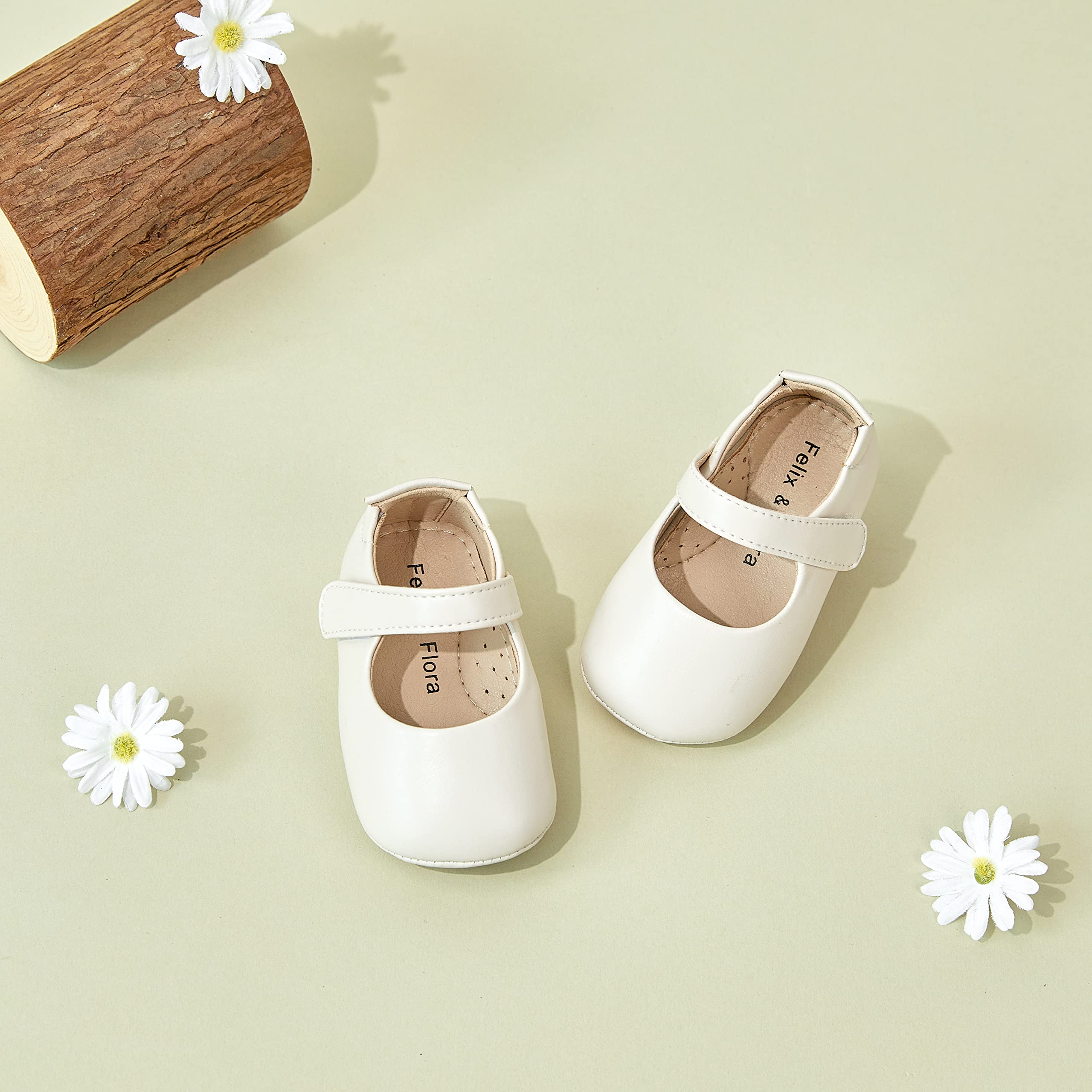 Felix & Flora Soft Sole Leather Baby Shoes - Infant Baby Walking Shoes Moccasinss Rubber Sole Crib Shoes(White,18-24 Months Infant)