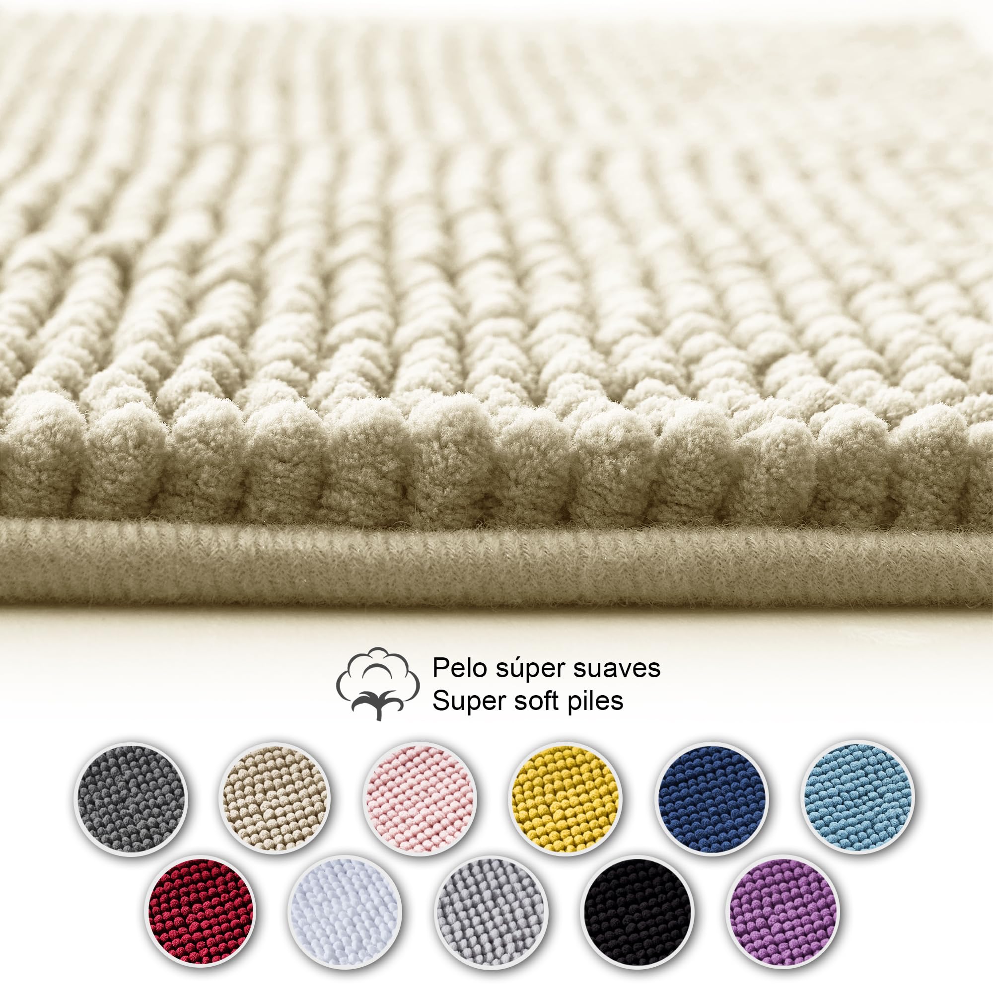 Decomira Alfombra de Baño Antideslizante de Chenilla | Alfombrilla súper Absorbente y Lavable a máquina | para el baño, la Ducha, la bañera o como Alfombra WC | Beige - 40x60 cm