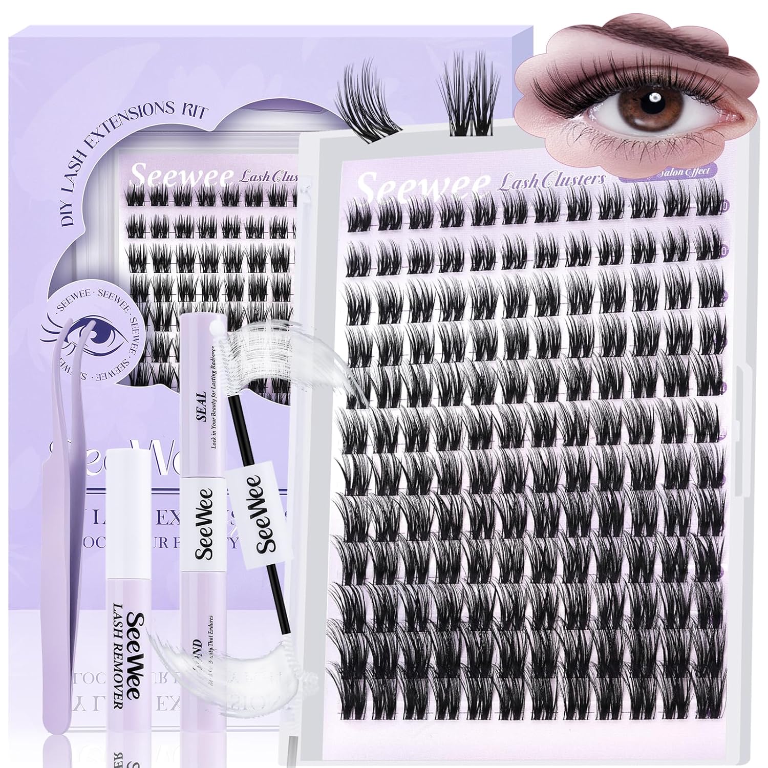 Wispy Lash Clusters Kit 10-18mm D Curl Spikes Natural Lash Clusters 144pcs DIY Cluster Eyelash Extensions Individual Lashes Cluster Kit with Lash Bond & Seal Glue Remover Lash Tweezers(S1 Lash Kit)