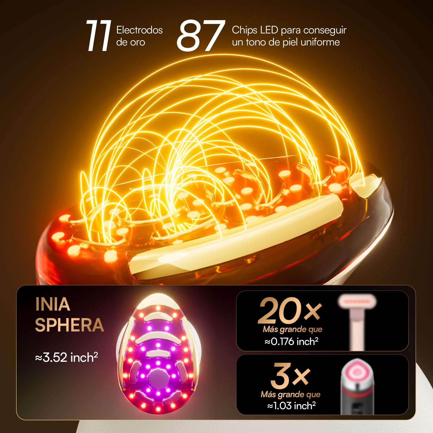 INIA SPHERA Dispositivo Facial de Microcorriente 8 en 1 Mejorado para Rostro y Cuello – Luz Roja, Función Térmica y Fría, 5 Modos Personalizados, Cuidado de la Piel y Luminosidad en Casa