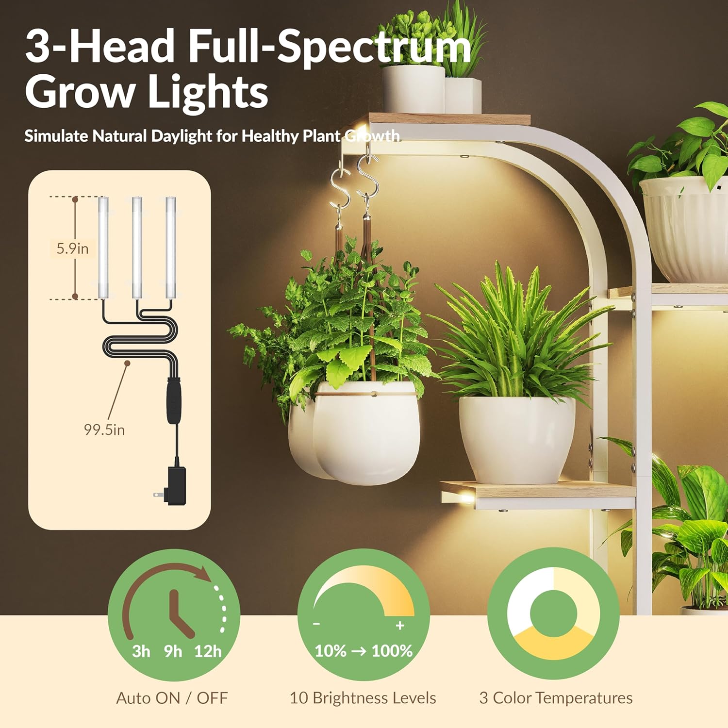 White Plant Stand, 7 Tier Tall Plant Shelf with Grow Light, Large Curve Shaped Lighted Plant Stand for Multiple Plants, Indoor Home Decor Display Rack