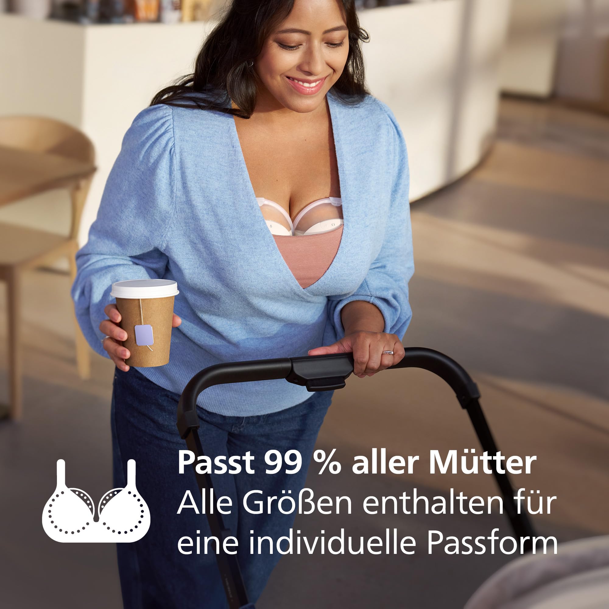 Philips Avent Natural Care Hands-free tragbare elektrische Doppelmilchpumpe – spiegelt den Trinkrhythmus des Babys wider, SkinSense Brustkissen für ultimativen Komfort, Krankenhausqualität, SCF495/11