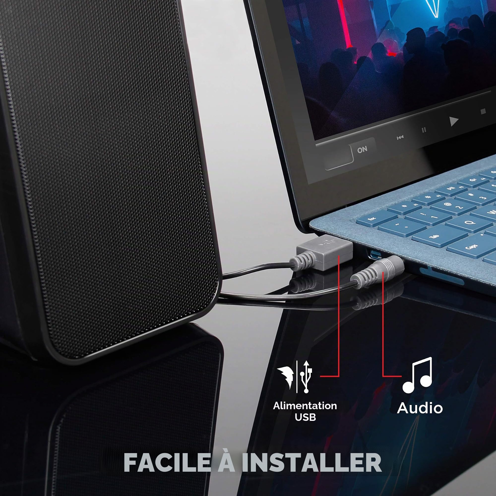 GOgroove Haut-Parleurs Enceintes Port USB Multimédias UB2 - Pilotes à 2 Voies, Prises d'Entrée Casque et AUX Intégrées, Bouton de Volume à Del - Convient pour Ordinateurs de Bureau & Portables