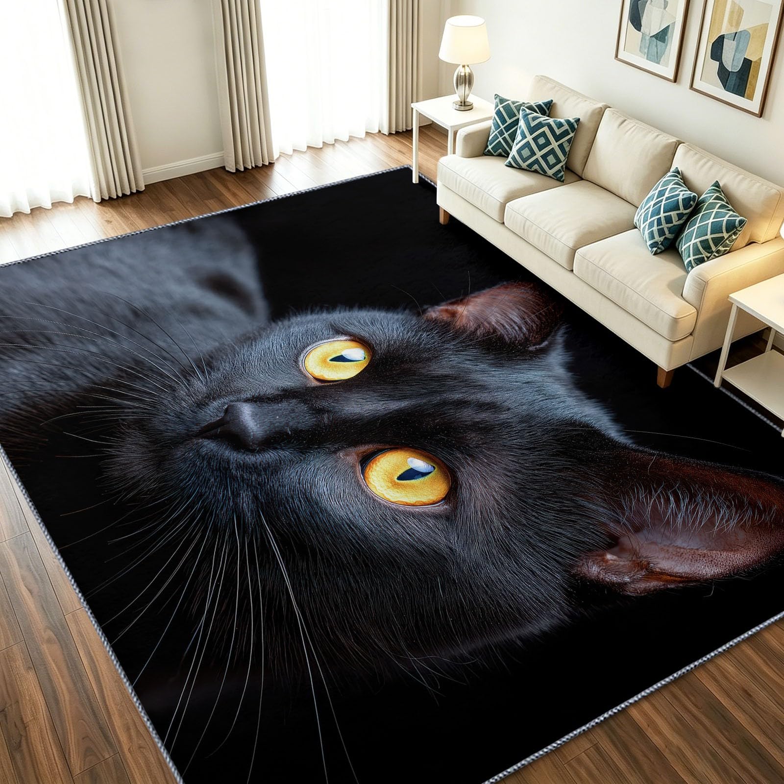 Alfombra de cocina y baño con diseño de gatos lavable de pelo bajo y antideslizante
