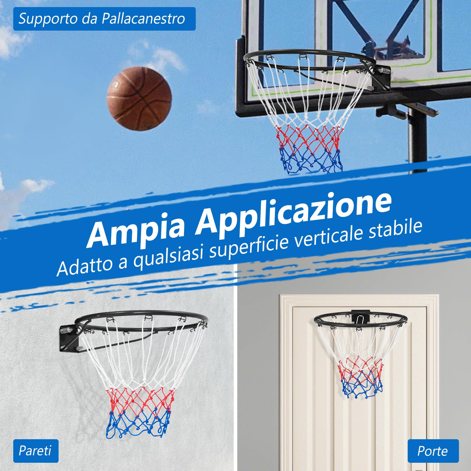COSTWAY Canestro da Basket a Parete, Anello da Pallacanestro da Muro per Bambini e Adulti con Rete Antipioggia, Cerchio Universale da Basket per Interni ed Esterni