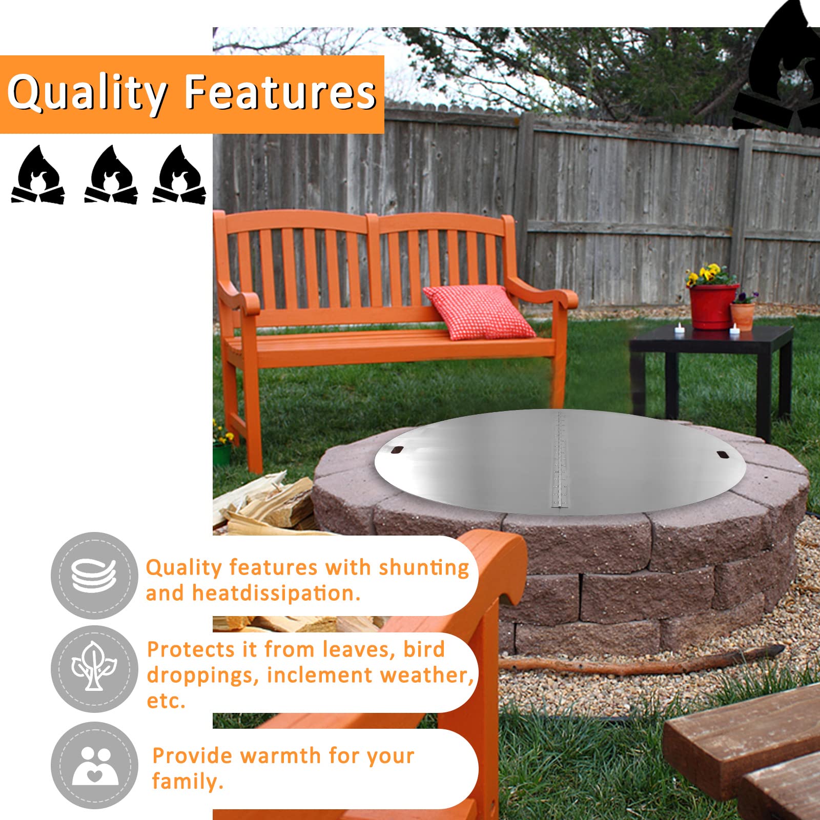 Marada 40 Inch Fire Pit Lid Round 430 Stainless Steel Cover Heat