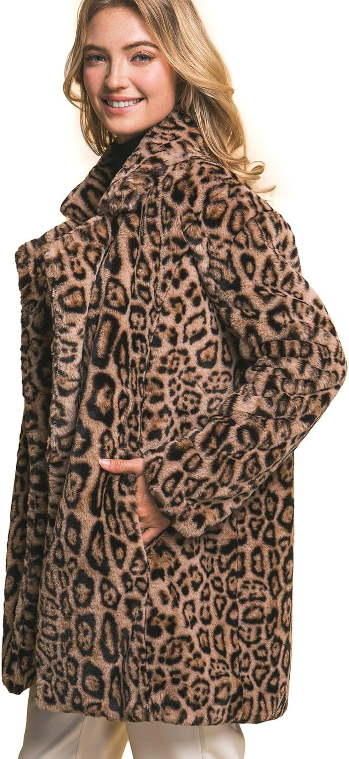 Love Tree Women's Juniors Faux Fur Leopard Coat - Image 2