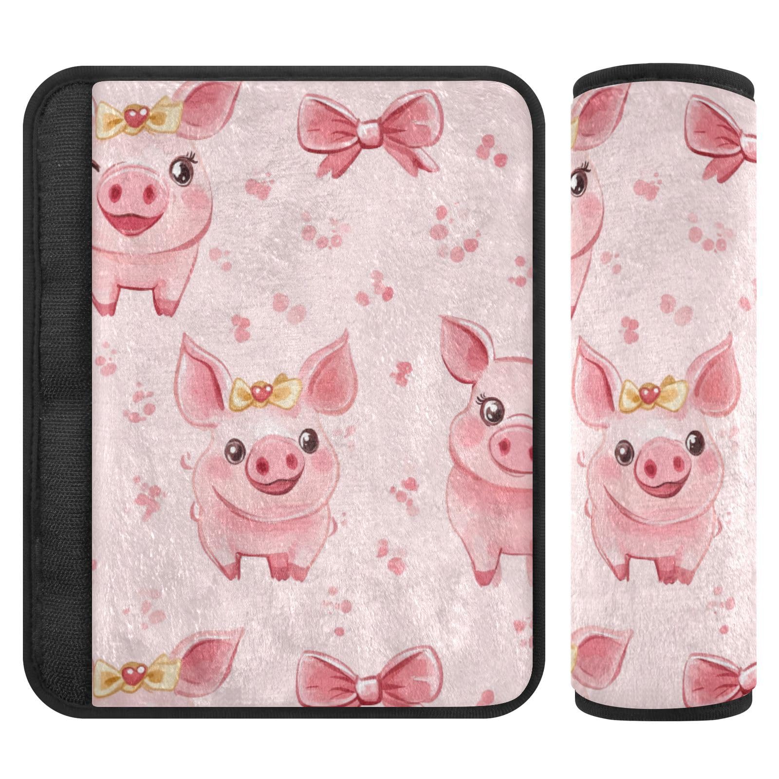 Seat Belt Covers 2 Pack Pigs Princess Bow Car Seat Strap Covers Super Soft Cute Car Seat Neck Cover for Boys Girls Adults Babies M