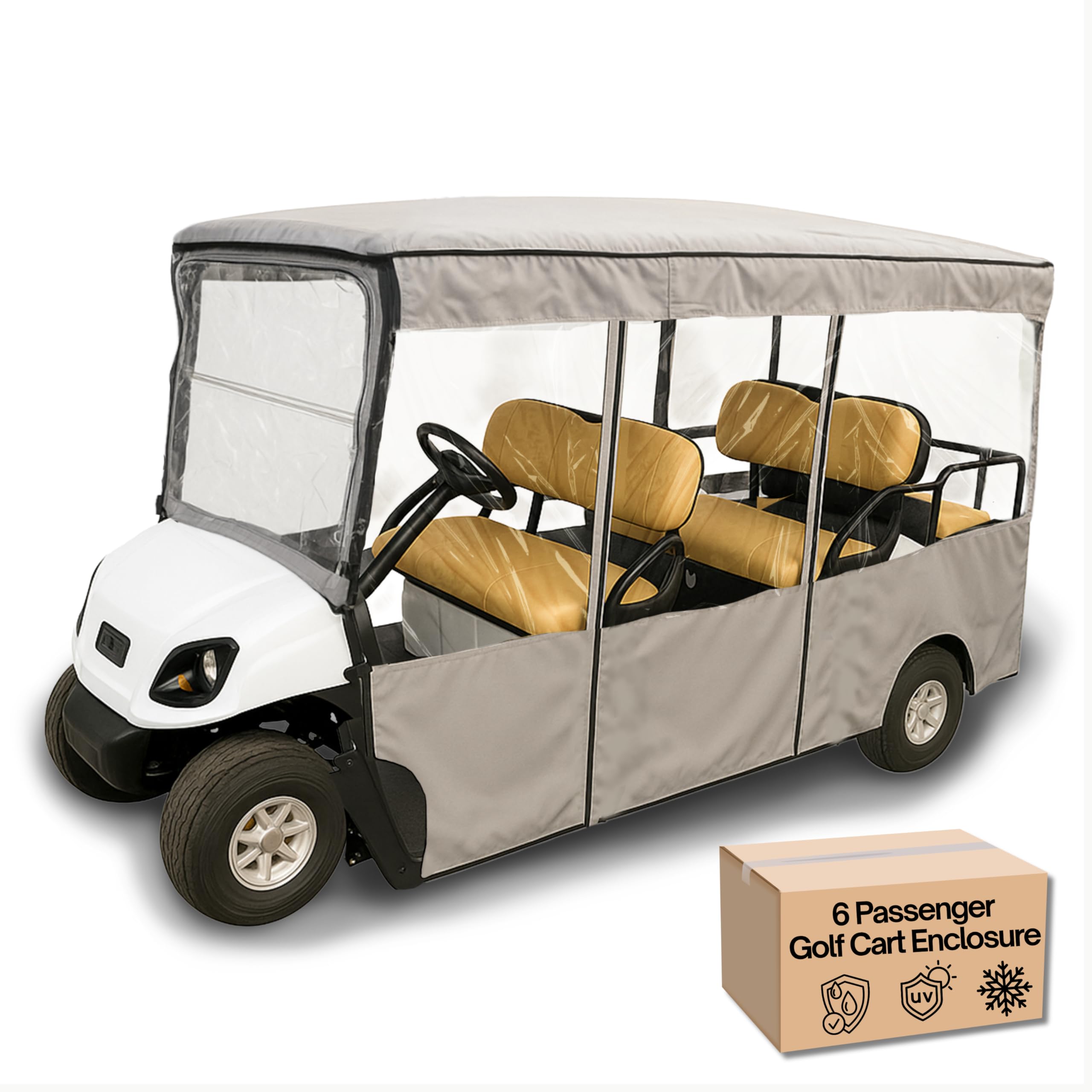 Formosa Covers 6 Passenger Golf Cart Enclosure Premium Tight Weave Driveable Golf Cart Rain Cover for EZGO 4+2 Limo, Club Car Onward 6 Seater Caryall,