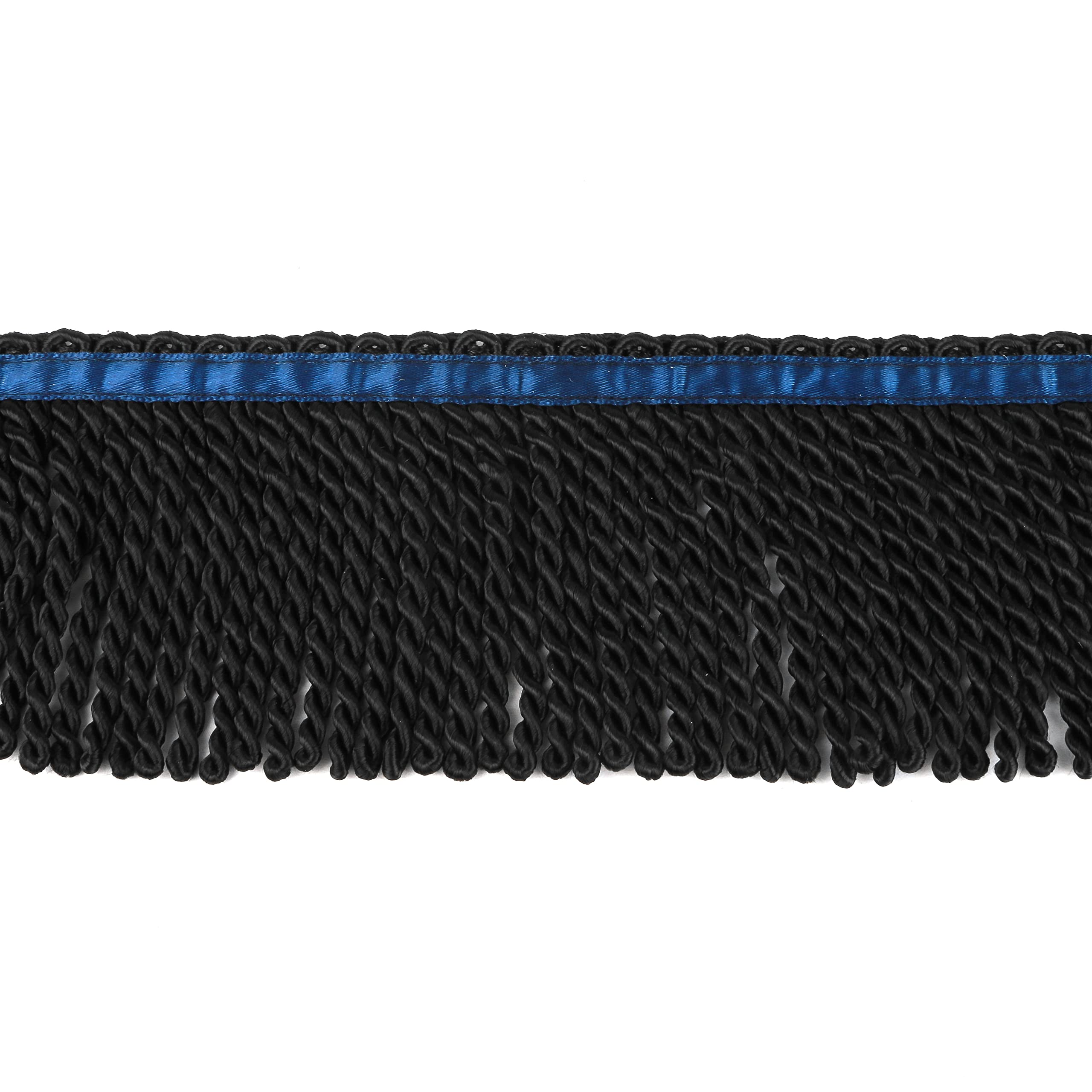 BEL AVENIR Curtain Fringes Bullion Fringe Trim with Blue Ribbon 5.3 Yard x 3 Inches Fabric Trims Sewing DIY Decoration for Curtain Sofa Clothes (Black)