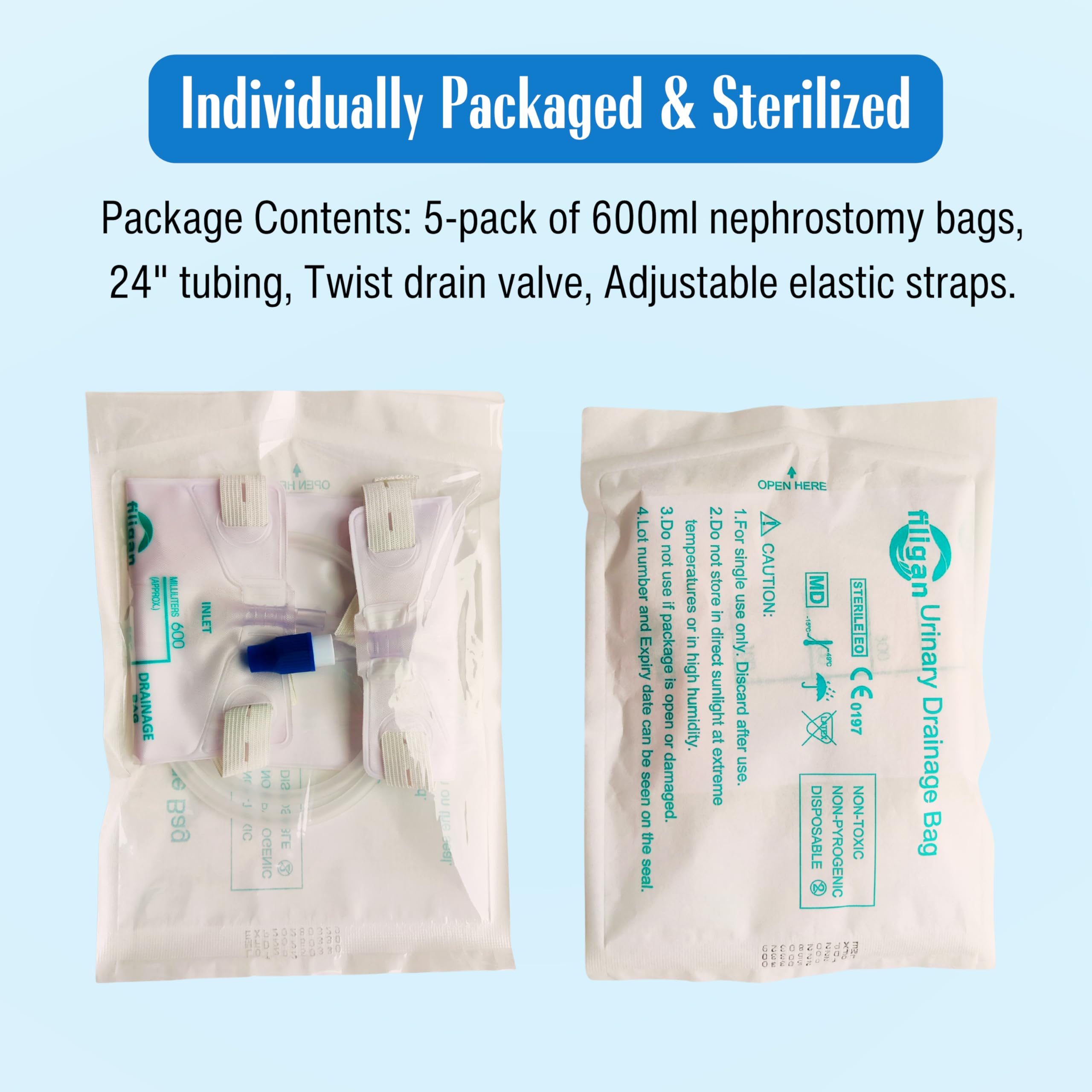 Amazon.com: Filigan 600ml Nephrostomy Bags, Clear Urine Drainage Bag with  24