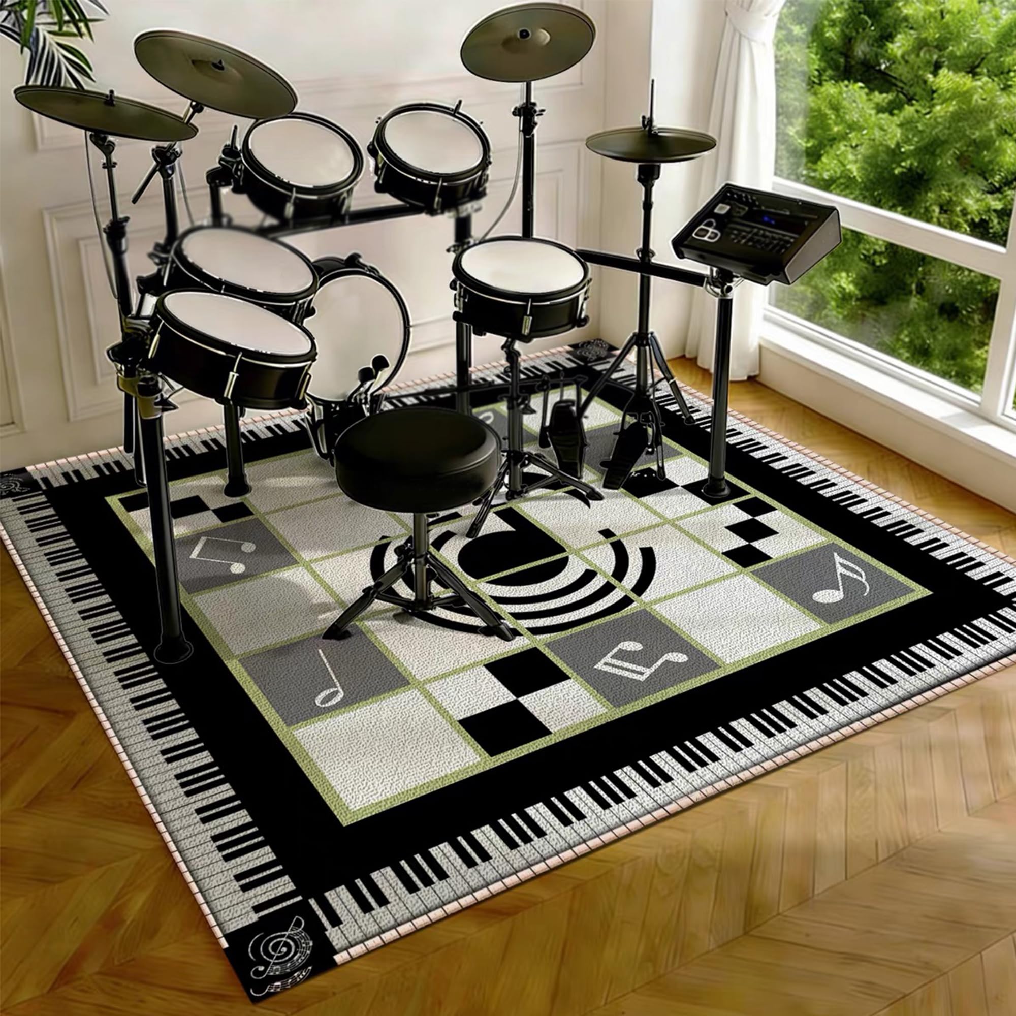 Drumming Drum Rugs, Drum Mat Drum Rug Non Slip Soundproof Mats, 140 x 120 cm Drum Carpet for Drummers Outdoor, Electronic Drum Set Practice Music Rug, Floor Protection Pad for Splash Cymbal Stands