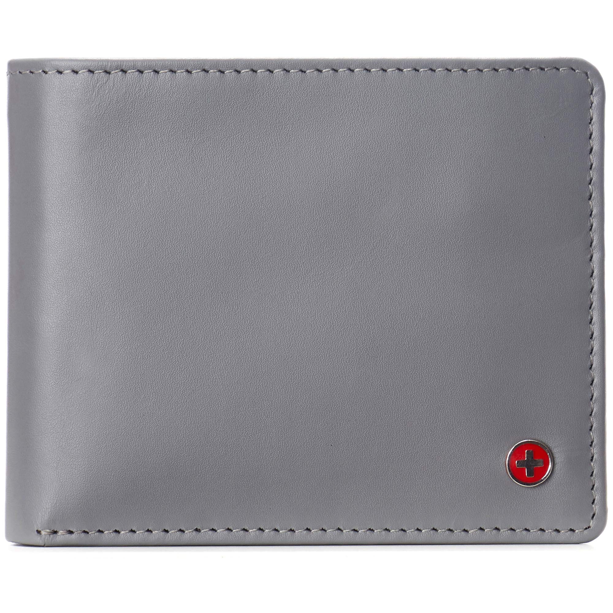 alpine swiss Mens Connor RFID Bifold Wallet Passcase Smooth Leather Comes in a Gift Box Gray