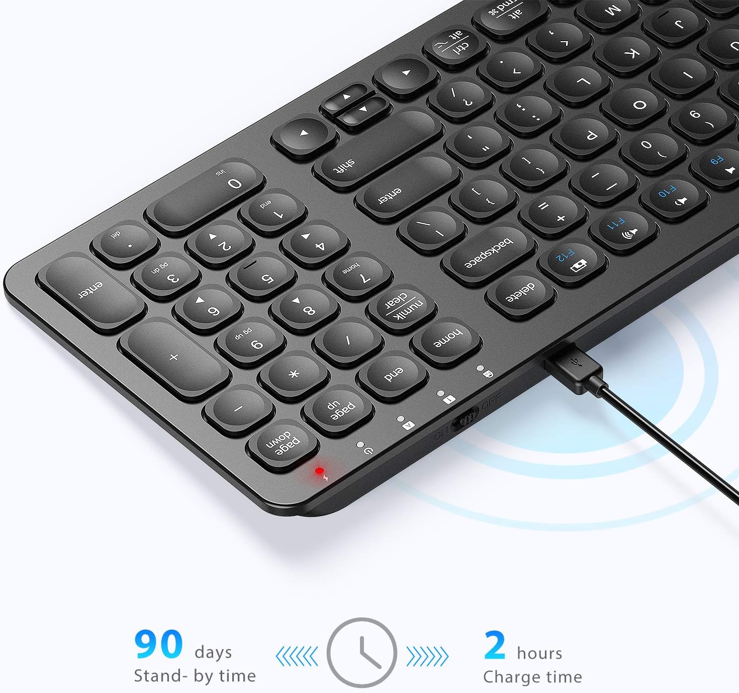 40% оƒƒ Dіѕсоunt Wireless Keyboard, iClever GKA2-01B Rechargeable 2.4G Full Size Slim Silent Computer Keyboard, Ergonomic Wireless Keyboard with Number Pad for Mac, Windows7/8/10, PC, Laptop, Desktop, iMac, Black