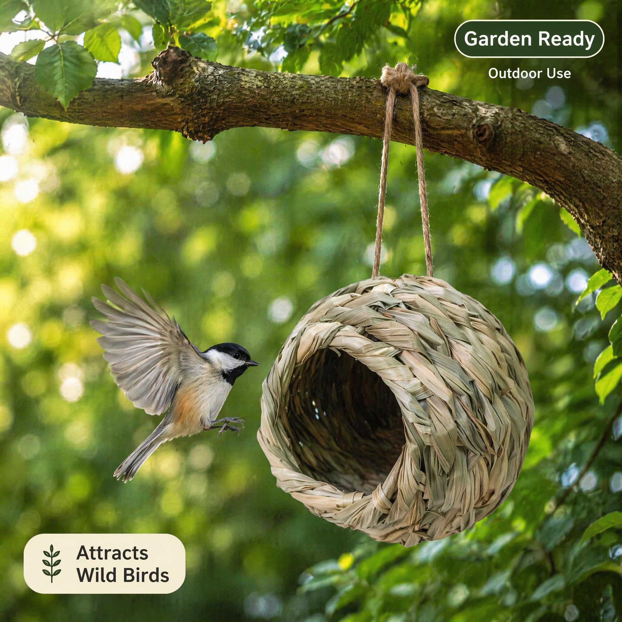 Nido Per Uccello Erba Casetta, 2 Pezzi, 12 x 12 x 9 Cm | Intrecciato a Mano Con Erba Naturale, Casetta Sospensabile, Ideale Per Colibrì, Cocorite e Uccelli Selvatici Di Giardino