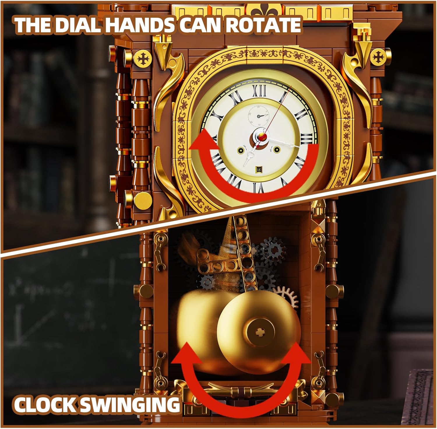 HJPLPXH Retro Pendulum Clock Building Block Set,A Toy with Real Clock Function and Linked Mechanical Pendulum,Better Gift for Adults Teens Kids