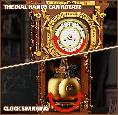 Miniatura 4 de Juego de bloques de construcción de reloj de péndulo retro, un juguete con función de reloj real y péndulo mecánico vinculado, el mejor regalo para