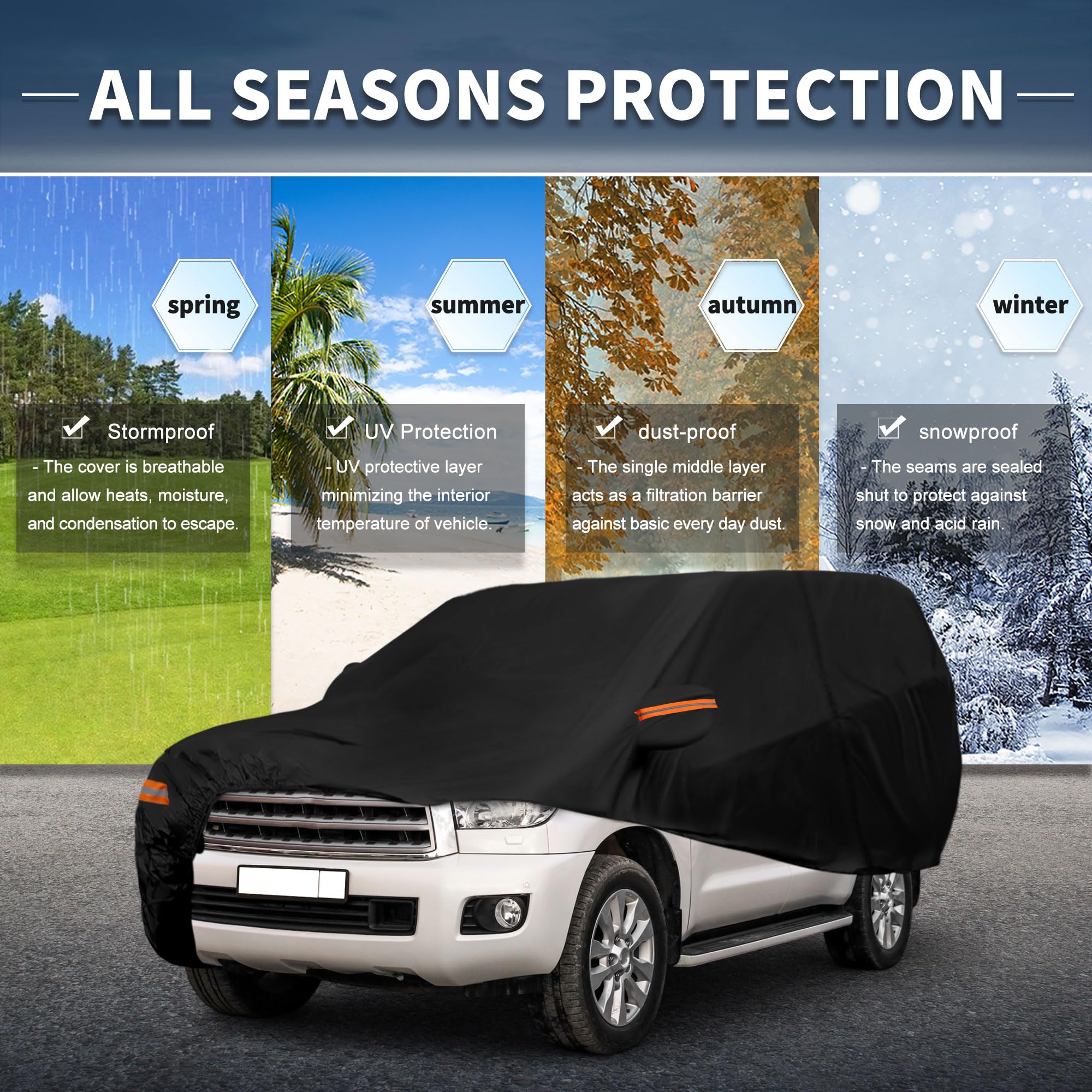 X AUTOHAUX Car Cover Outdoor Waterproof Sun Rain Snow Hail Protection with Left Side Door Zipper Aluminum Film — view 2
