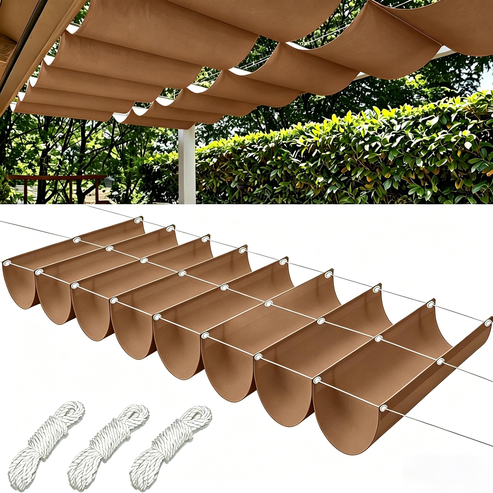 Retractable wave-shaped garden pergola, Reinforced edging to prevent deformation scalable gazebo, Water-free pergola, Easy installation-D||350x550cm