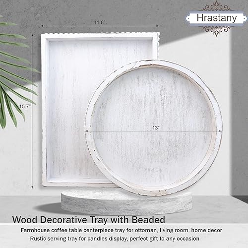 Miniatura 4 de Bandeja decorativa de madera para servir mesa auxiliar, bandeja rectangular de granja con cuentas de madera para otomana, entretenimiento,