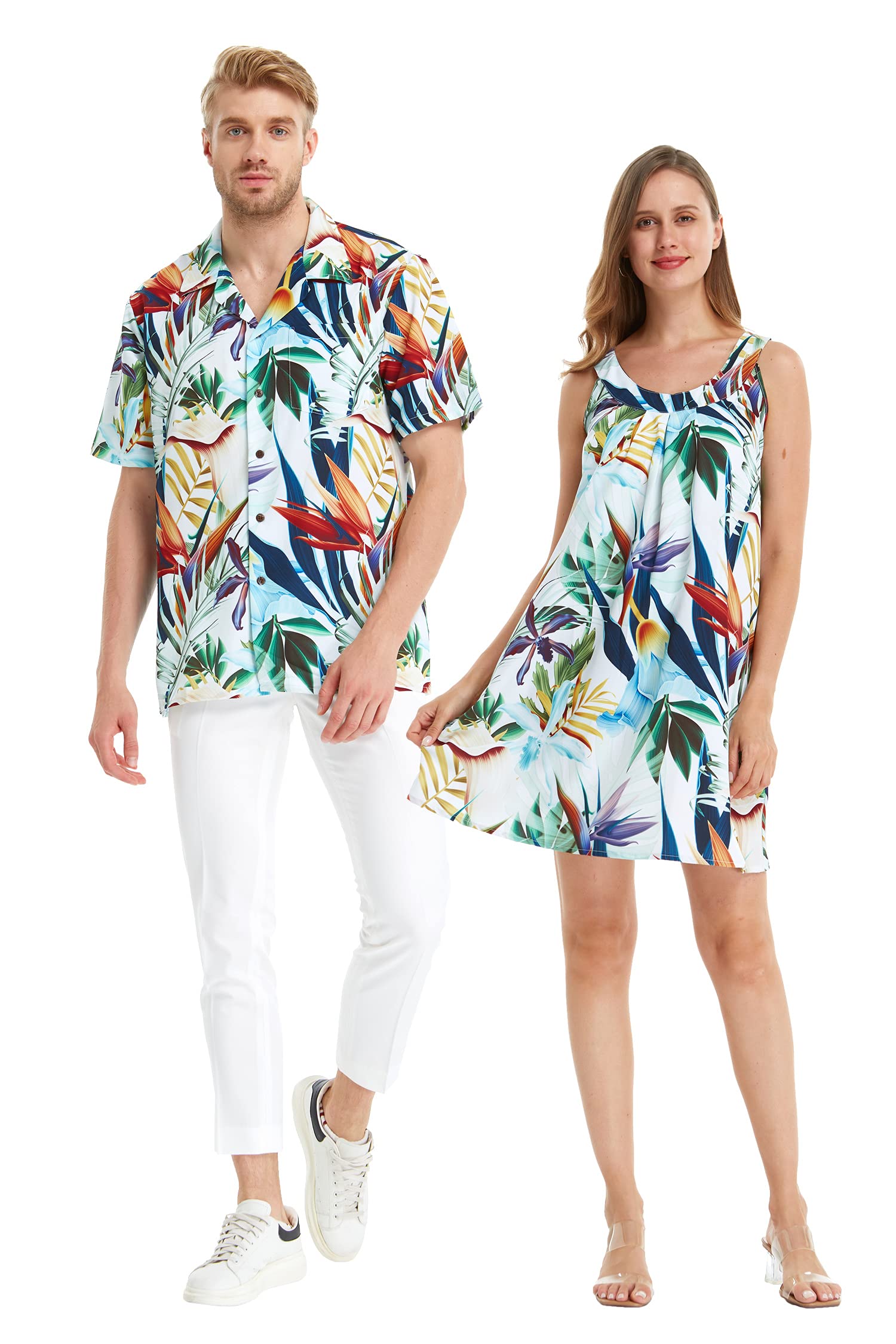 Hawaii HangoverMatchable Couple Hawaiian Luau Shirt or Round Neck Dress in Lost in Paradise