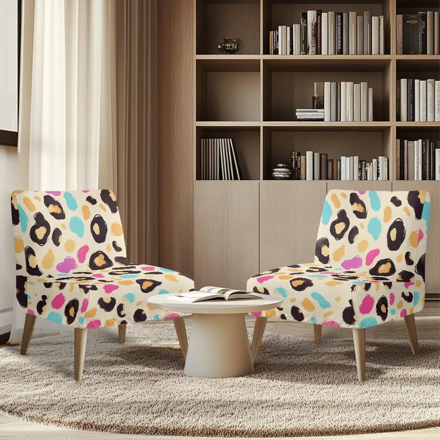 Merkmak Rainbow Leopard Armless Accent Chair Cover Slipcover Stretchable Chair Protective Cover Without Arms Single Sofa Couch Seat Slipcover for Home Hotel Office Decorations