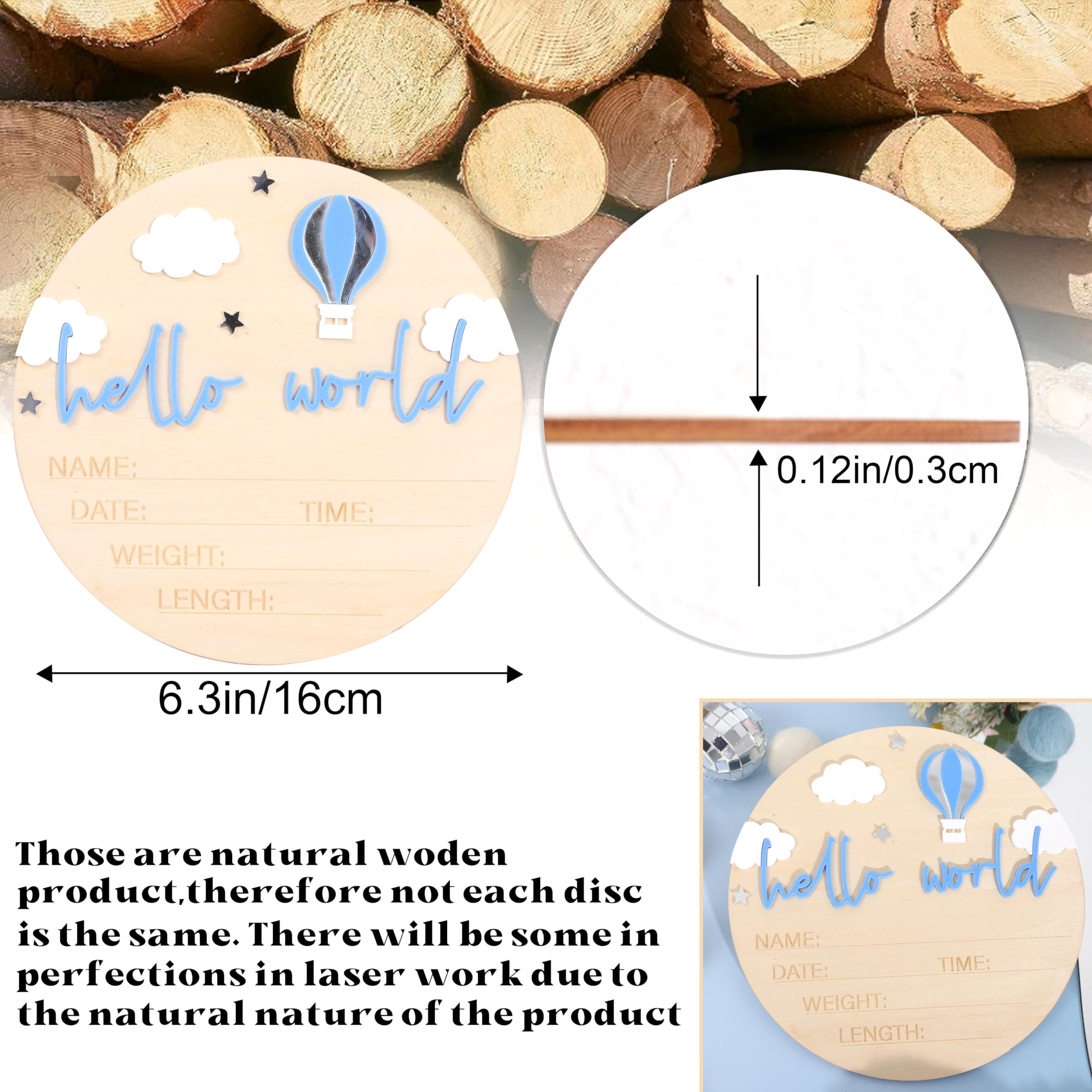 Lot De 2 Plaques En Bois Double Face Pour Annonce De Bébé « Hello