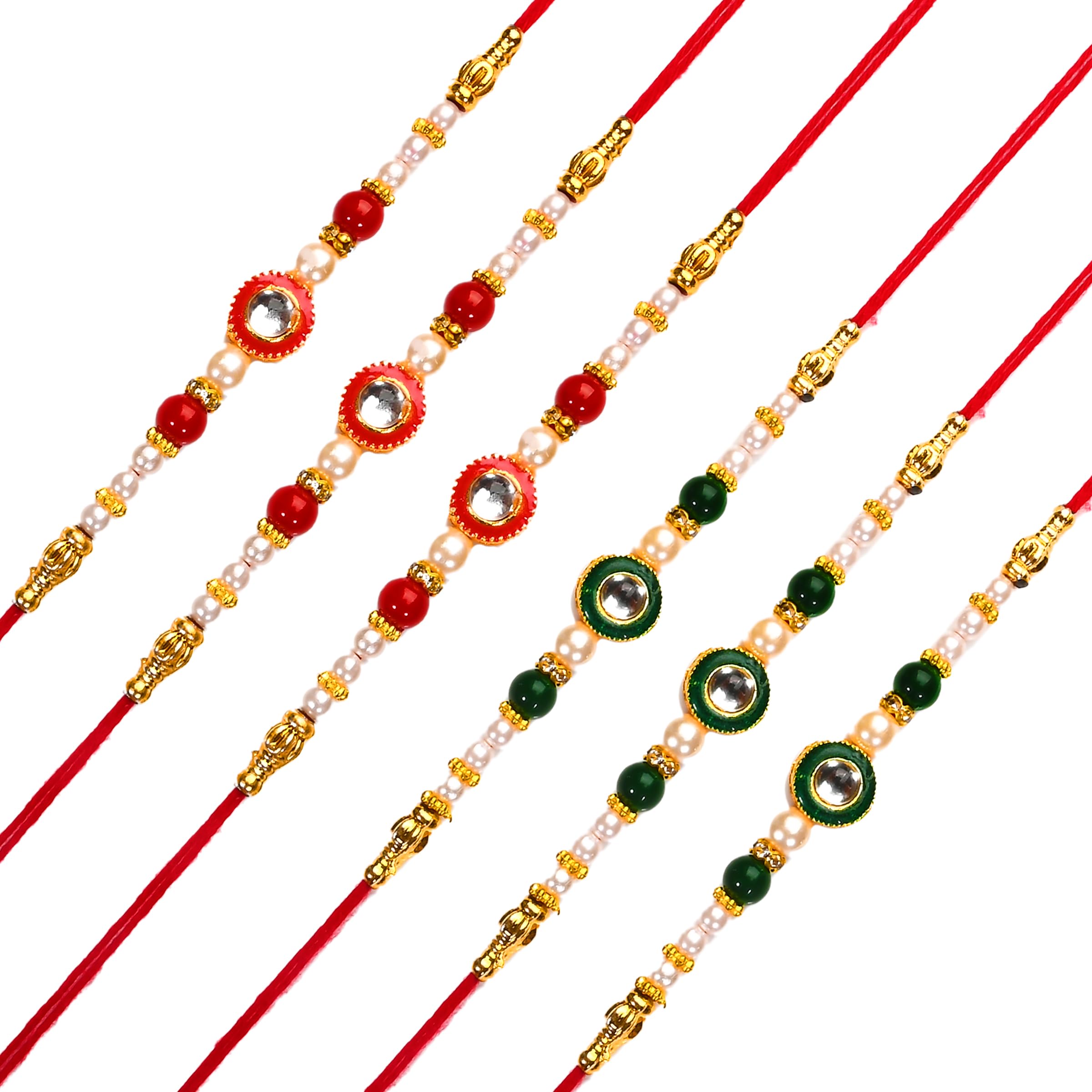 Tarini GallerySet of 6 Rakhi for Brother Bhabhi and Bhatija Bhai Bhaiya Raksha Bandhan gift Rakhi Thread Rakhi with Roli Chawal and Greeting card gift pack in pouch/Potli bag