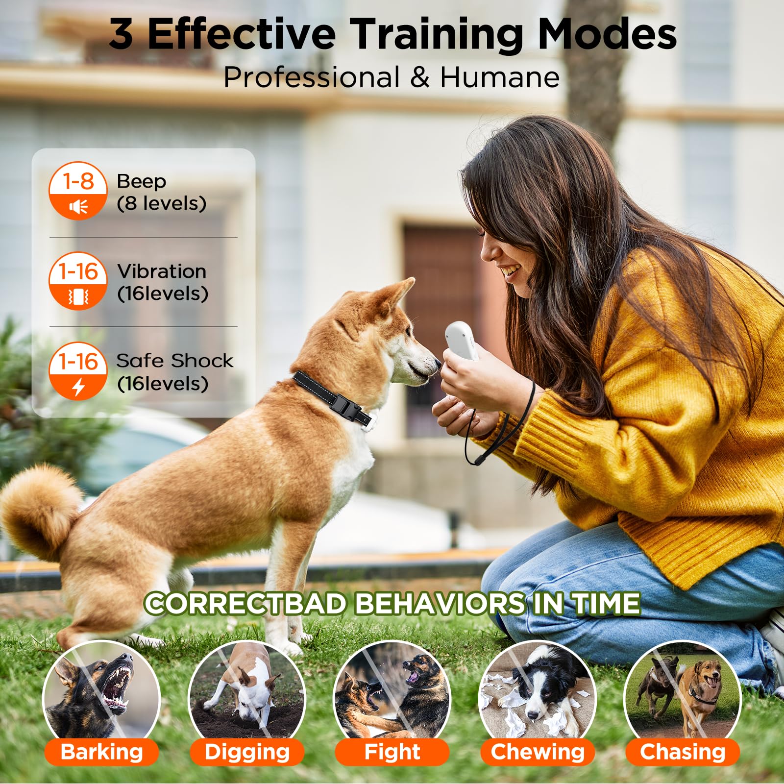 Dog Shock Collar, 3300ft Dog Training Collar with Remote, IPX7 Waterproof Rechargeable Sleek Modern Shock Collar for Small, Medium, Large Dogs with Beep, Vibration, Safety Shock, Light Mode, 8-120 lbs - image 2