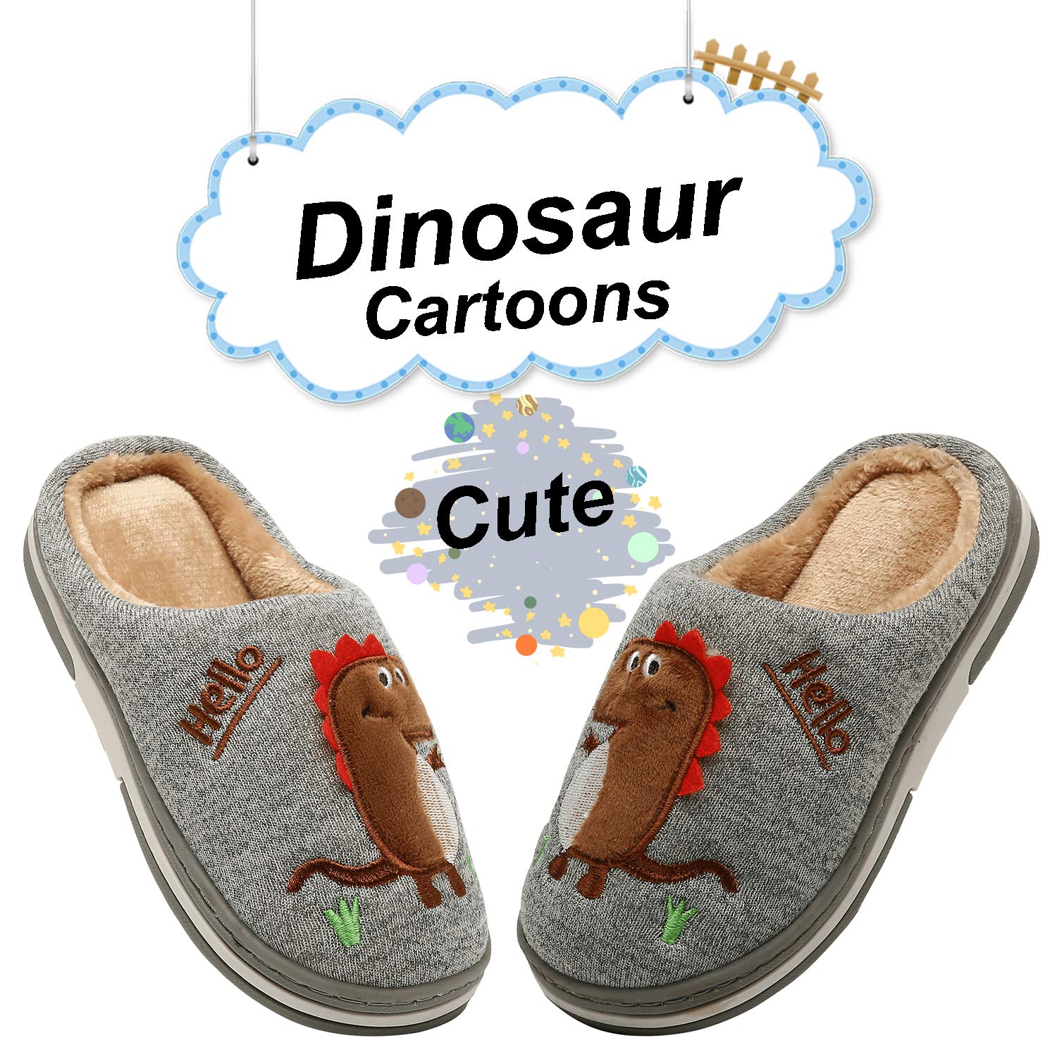 INMINPIN Inverno Pantofole da Casa Bambini Caldo Peluche Pantofola da Invernali Carino Dinosauro Comode Ciabatte Interne di Cotone per Ragazze Ragazzi