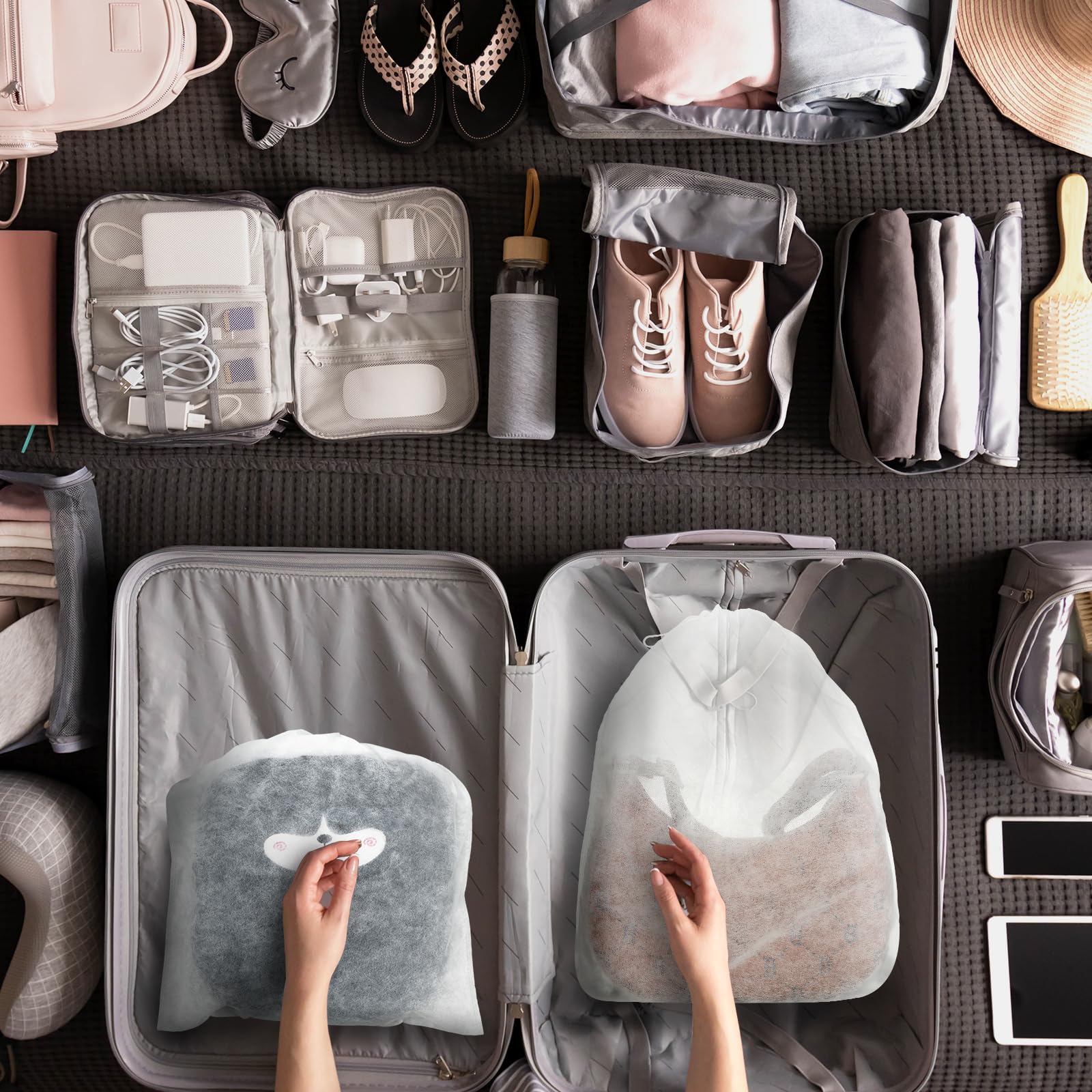 Berlune 200 bolsas de viaje para zapatos de tela no tejida, organizador de almacenamiento transpirable con bolsa de almacenamiento de cuerda, bolsa de almacenamiento a prueba de polvo con cordón para