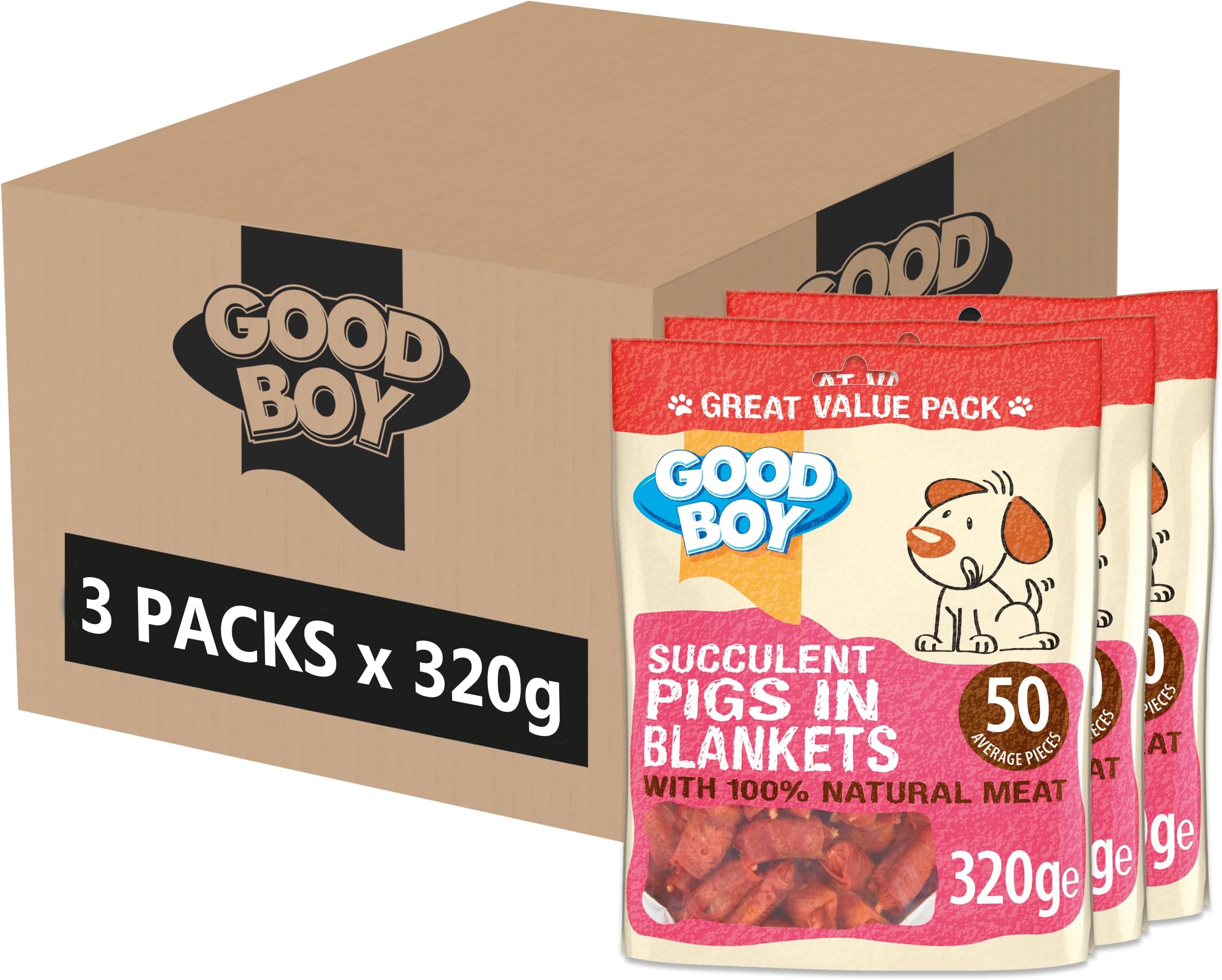 Pigs in Blankets - Natural Dog Treats - Wheat Free Recipe - Bulk Box - 3 x 320g