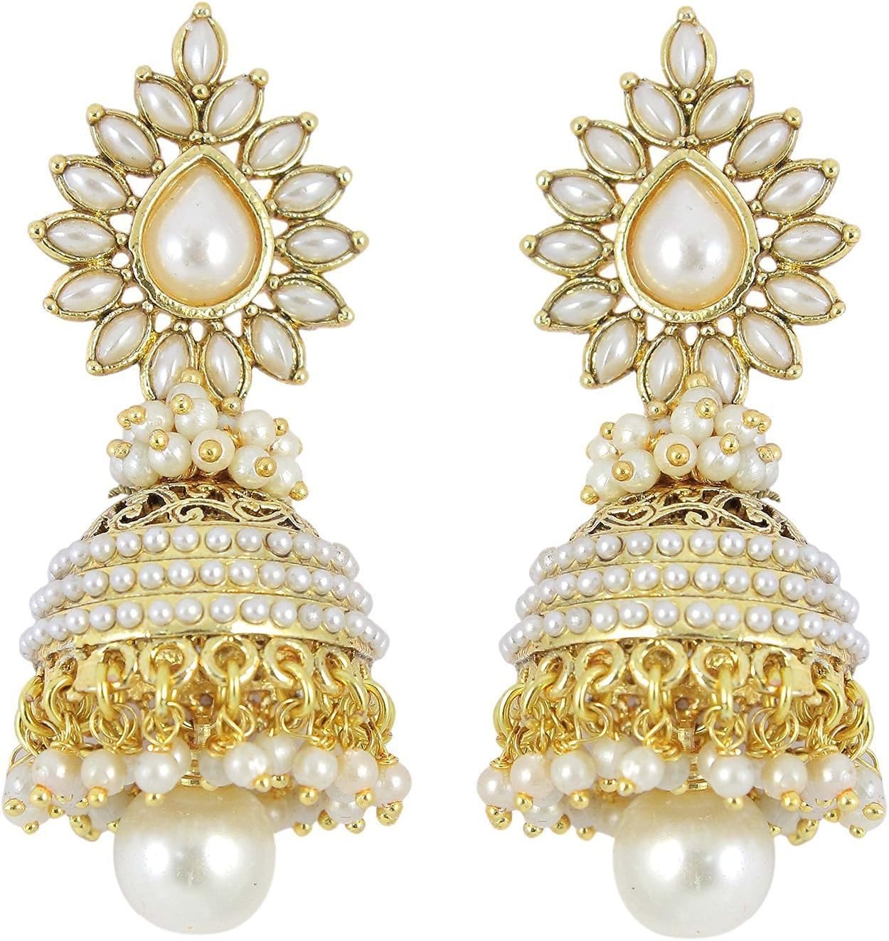 Traditional Copper Pearl Jhumki Earrings for Girls/Women (White)