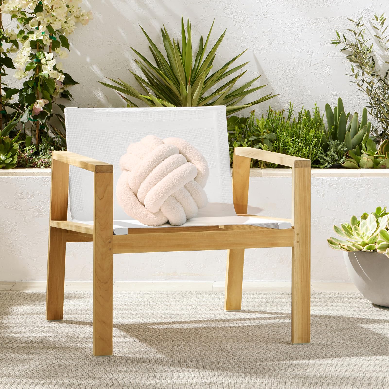 Knotenkissen, Dekokissen Beige Weiß, Zierkissen Aesthetic Sofakissen aus Teddysamt, Bett Deko Kissen Runden für Kind Schlafzimmer, Geschenk 22 cm