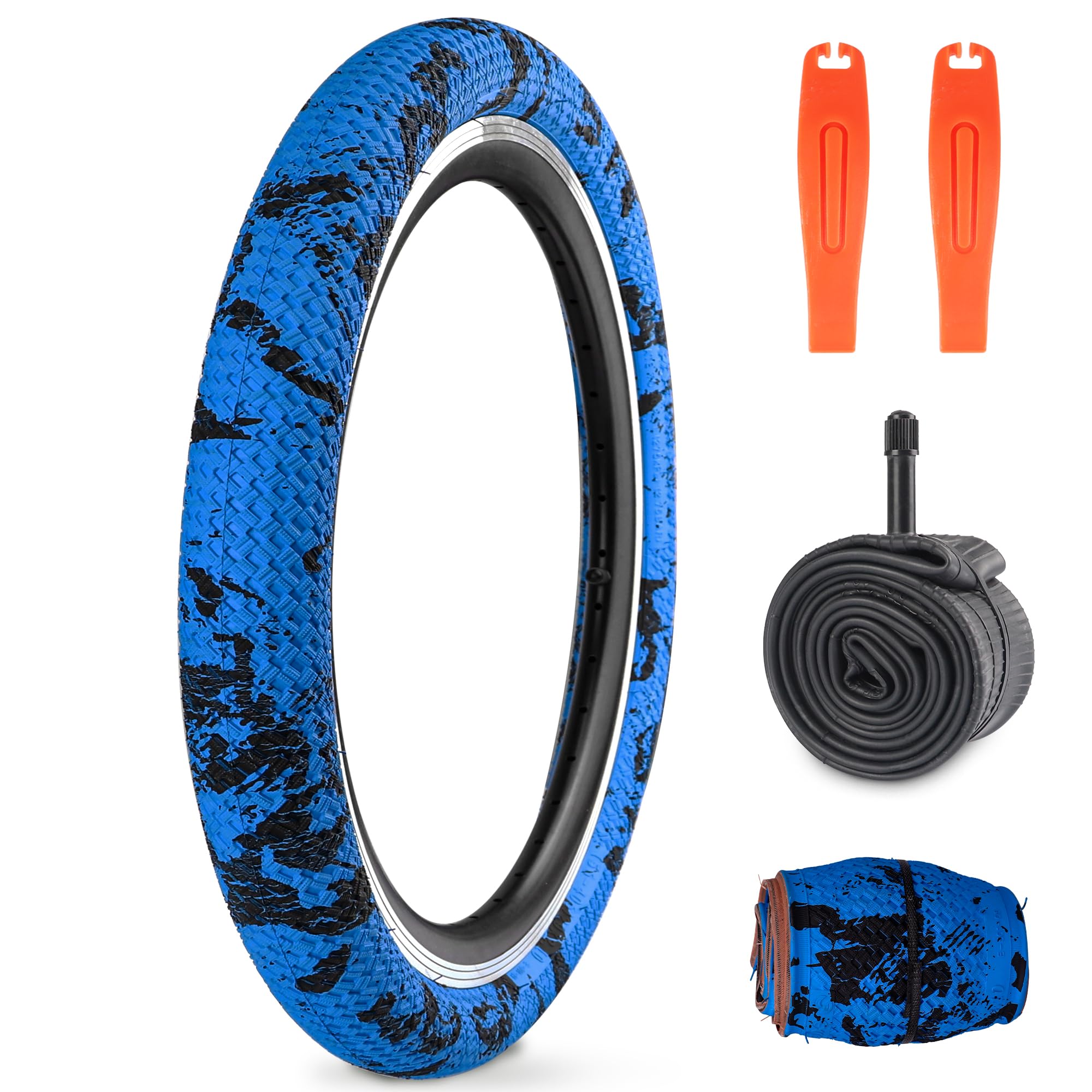 WEEROCK 20 Inch Bike Tire Kid Bike Tire 1 Pack 20 x 2.1(56-406) Folding Bead Replacement Tyre with 20In Inner Tube for 20" Bicycles, Child Bicycle, MTB, Mountain Bike, BMX, Camouflage Blue Black