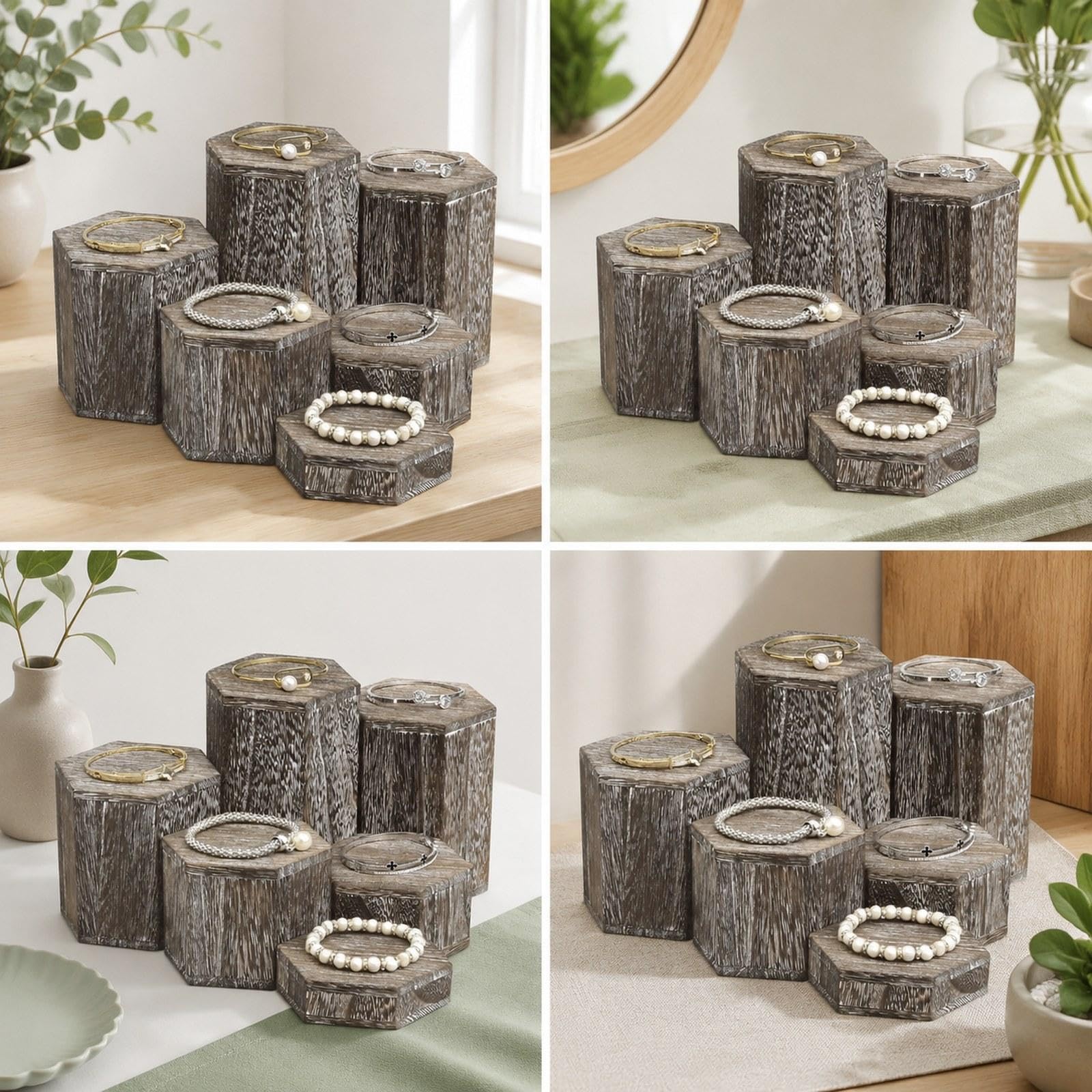 Soporte para Buffet de 6 Piezas, Elegante Bandeja de Presentación de Madera, Expositor de Joyas, Estante para Postres, Soporte para Figuras con, Gris, Individual