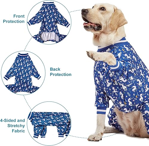 Miniatura 4 de LovinPet Ropa de pijama grande para perros camisa para perro para el cuidado de heridasposcirugía, pijama ligera de punto elástico, sirena y