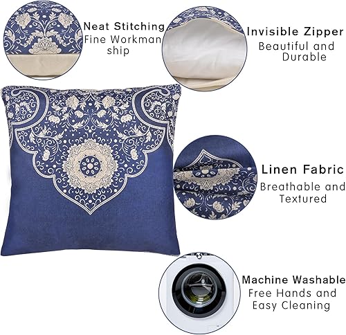 Miniatura 5 de ChezMax Fundas de almohada chinoiserie, funda de almohada decorativa de lino azul y blanco, funda de cojín floral para sofá, cama, sala de estar,