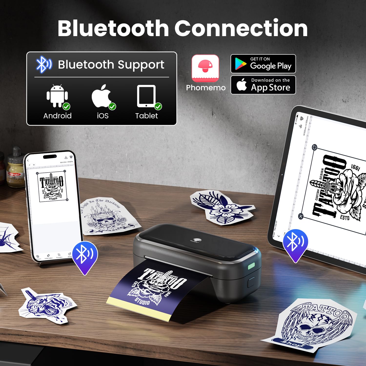 Phomemo TP31 Tattoo Drucker, Aufgerüstet Mini Tattoo Stencil Drucker 3 Zoll, Tattoodrucker mit 30pcs Papier für Anfänger, Tätowierer, Tattoo Printer Bluetooth Kompatibel mit Smartphone, Tablet